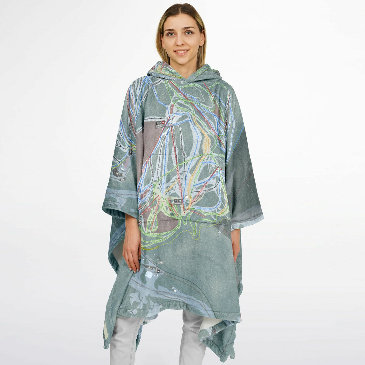 Winter Park, Colorado Ski Resort Map Flannel Blanket Poncho