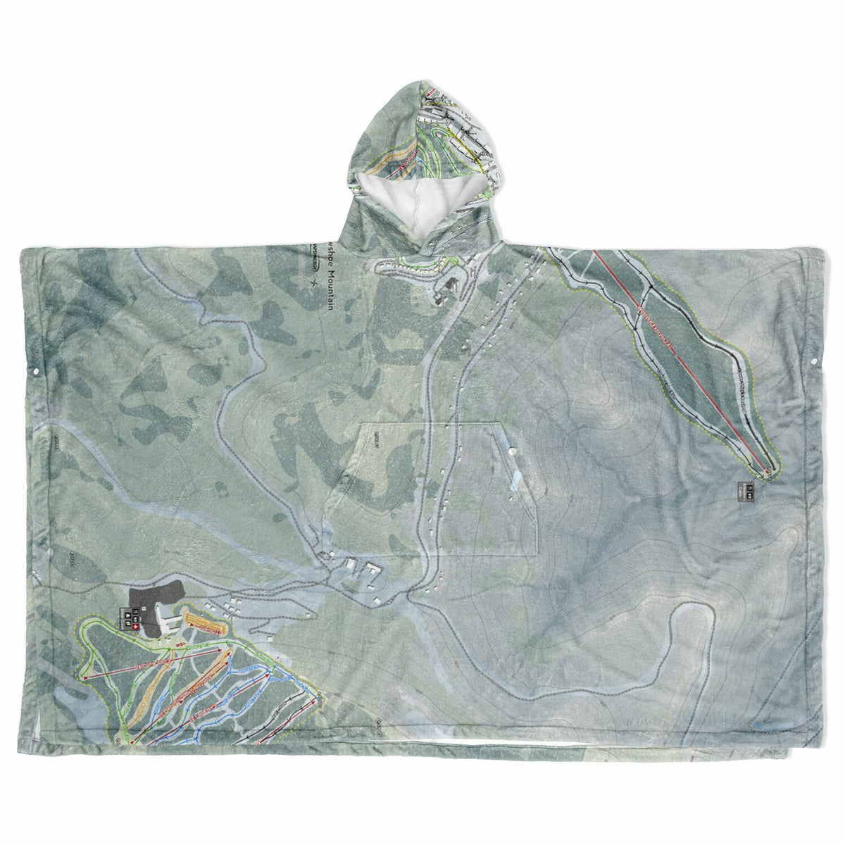 Snowshoe Mountain, West Virginia Ski Resort Map Flannel Blanket Poncho