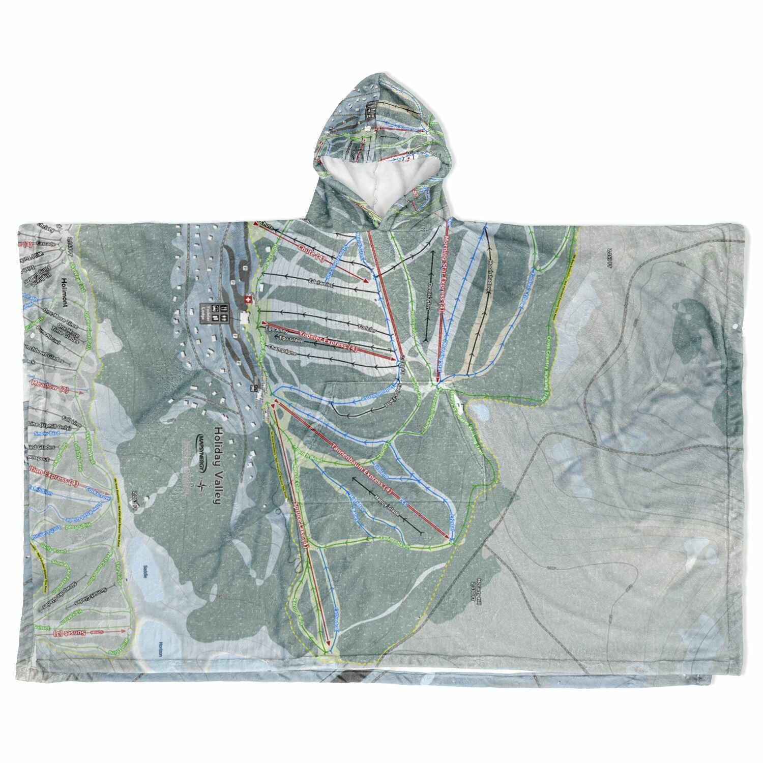 Holiday Valley, New York Ski Resort Map Flannel Blanket Poncho