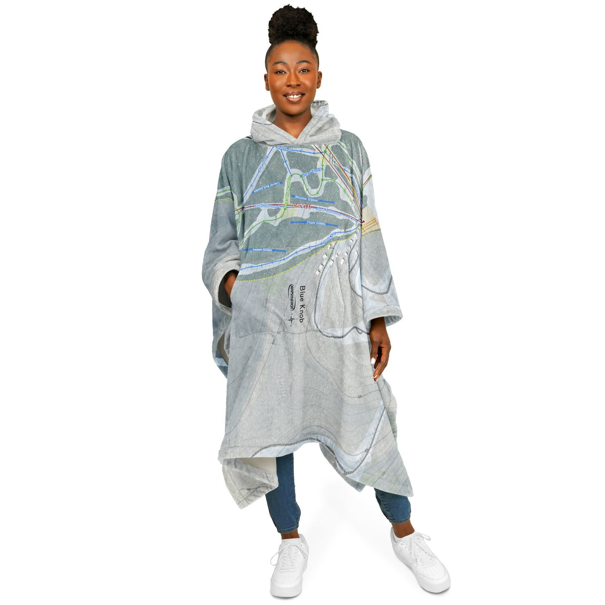 Blue Knob, Pennsylvania Ski Resort Map Flannel Blanket Poncho