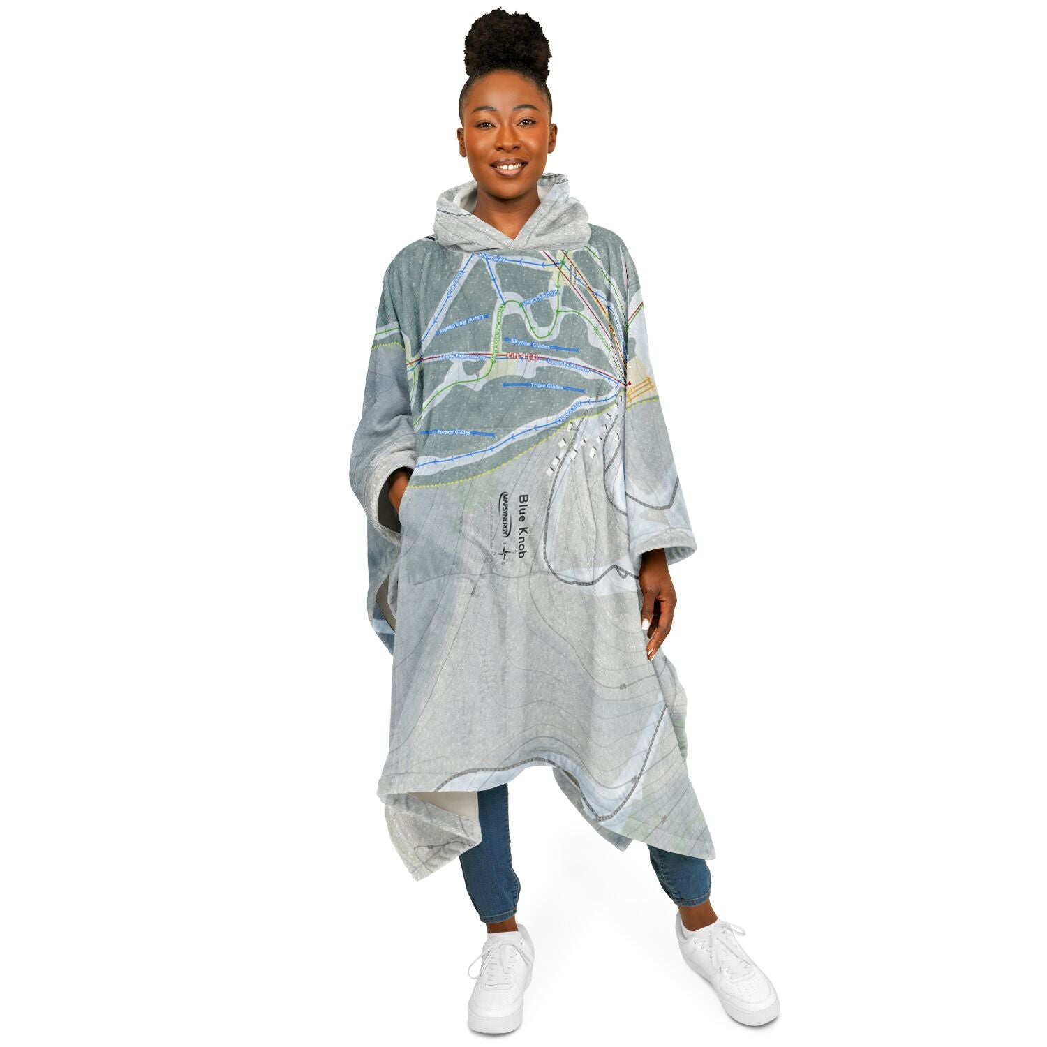 Blue Knob, Pennsylvania Ski Resort Map Flannel Blanket Poncho