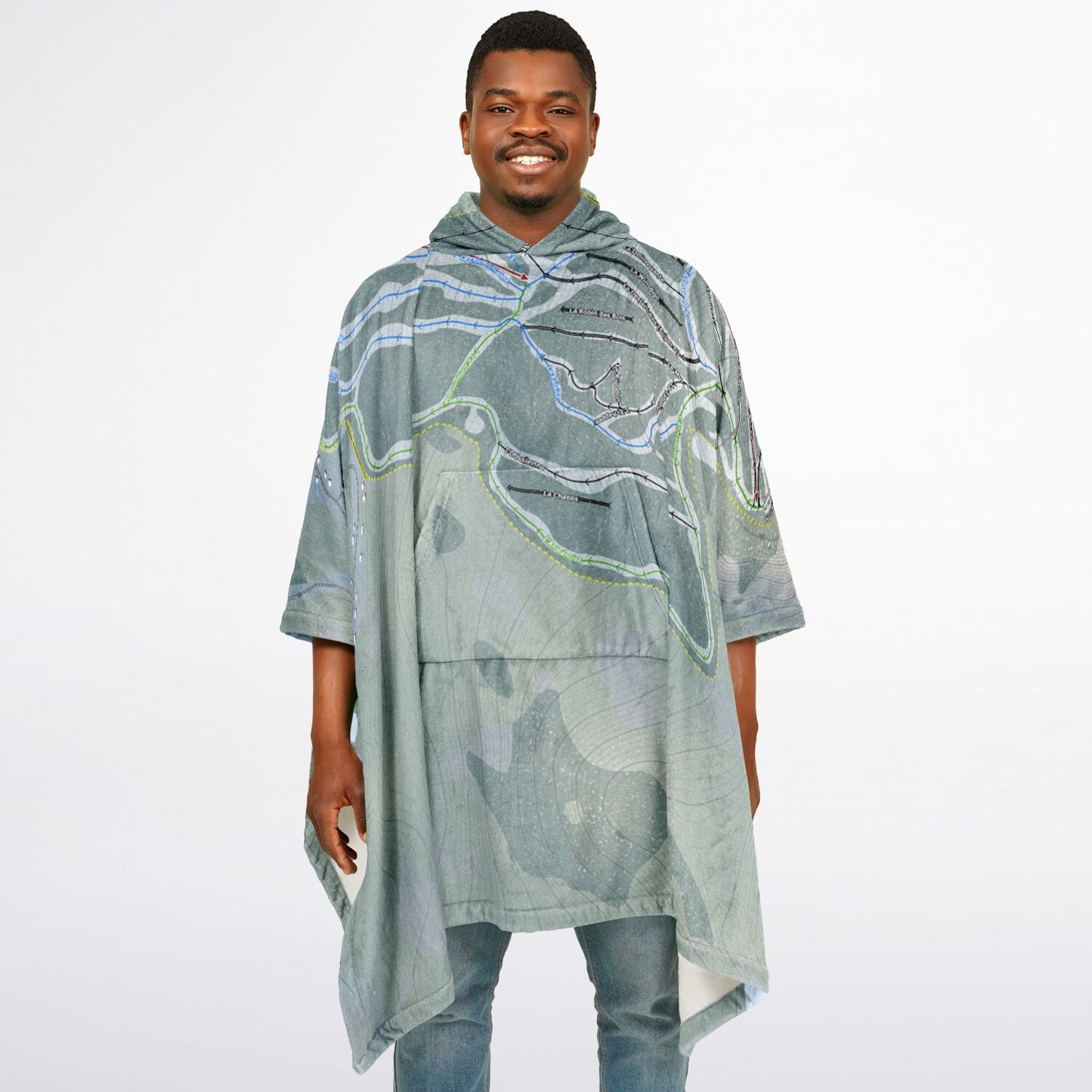 Mont Edouard, Quebec Ski Resort Map Flannel Blanket Poncho