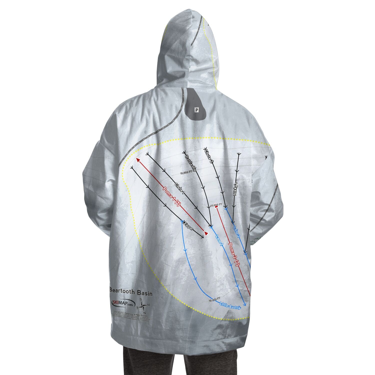 Beartooth Basin, Wyoming Ski Trail Map Snug Hoodie