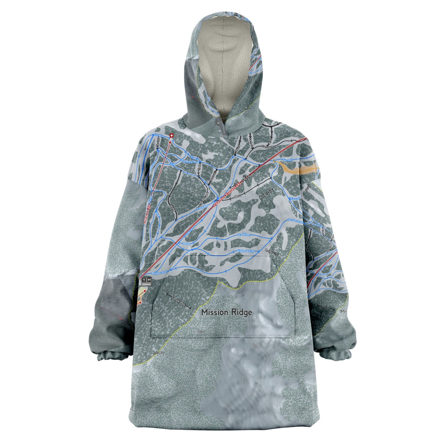 Mission Ridge, Washington Ski Trail Map - Snug Hoodie - Powderaddicts