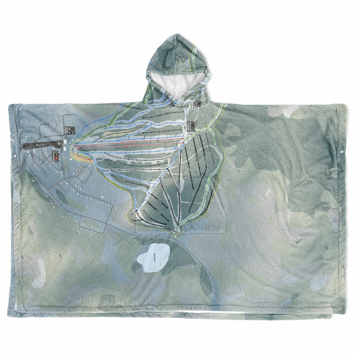 Val-dIrene, Quebec Ski Resort Map Flannel Blanket Poncho