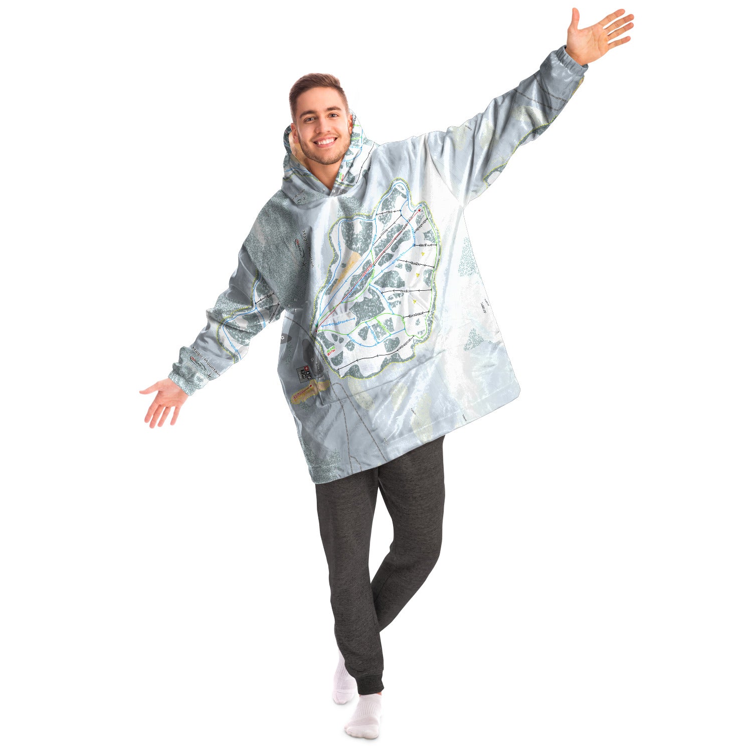 Magic Mountain, Idaho Ski Trail Map Snug Hoodie - Powderaddicts