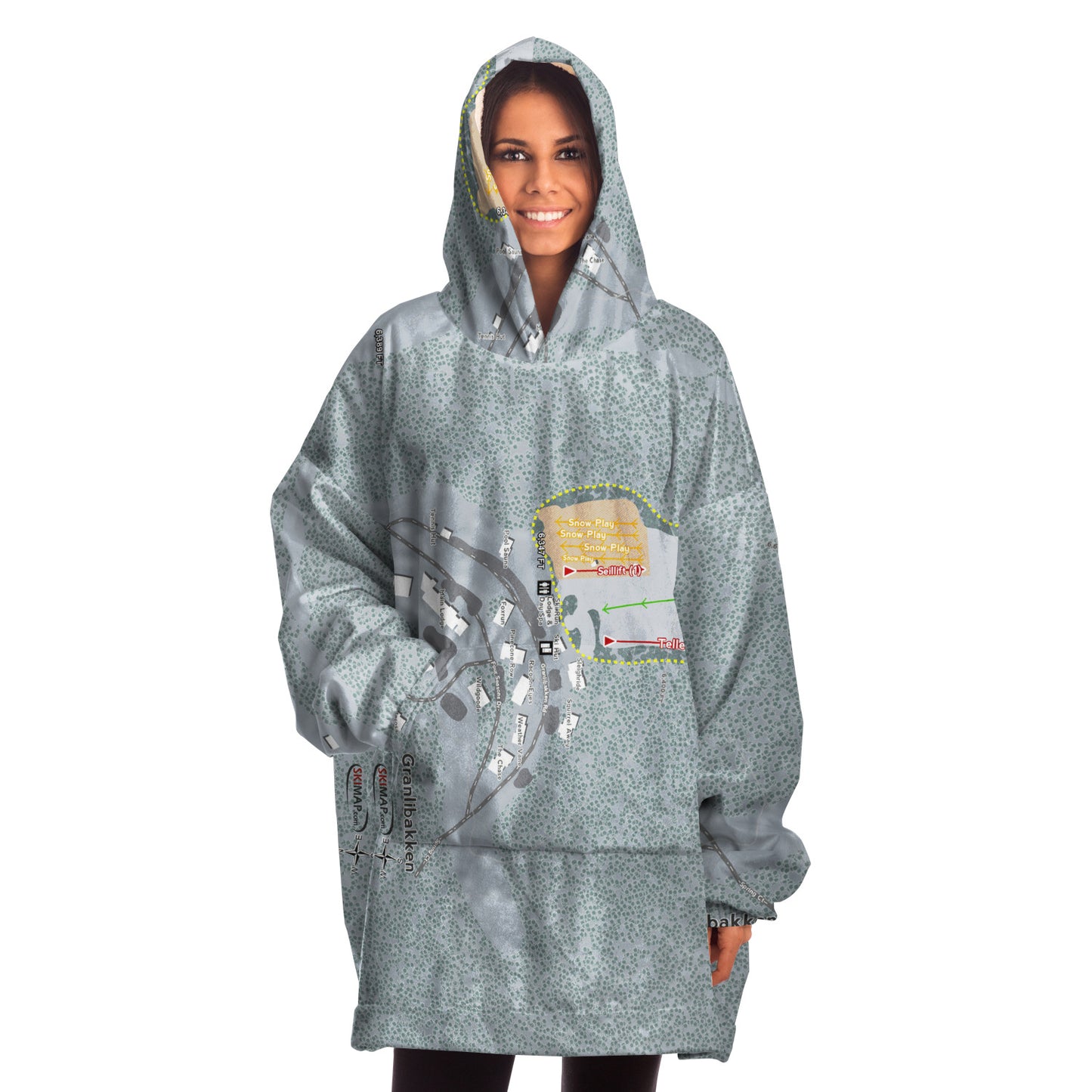 Granlibakken, California Ski Trail Map - Snug Hoodie - Powderaddicts