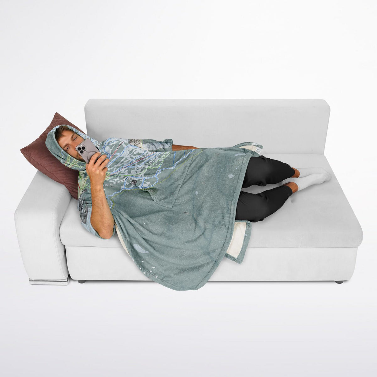 Bridger Bowl, Montana Ski Resort Map Flannel Blanket Poncho