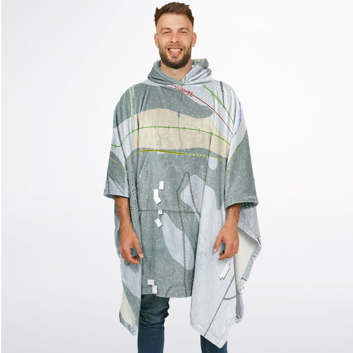 Little Ski Hill, Idaho Ski Resort Map Flannel Blanket Poncho
