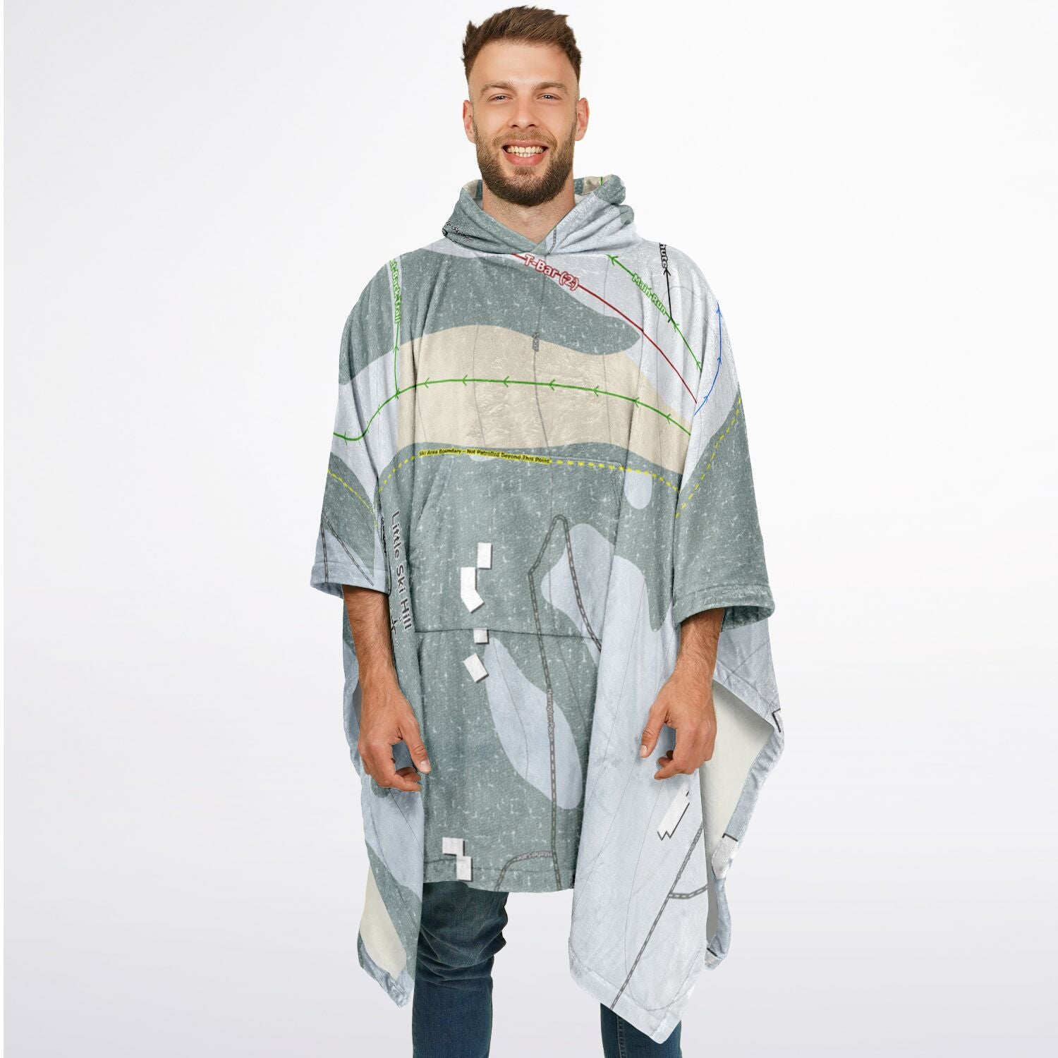 Little Ski Hill, Idaho Ski Resort Map Flannel Blanket Poncho