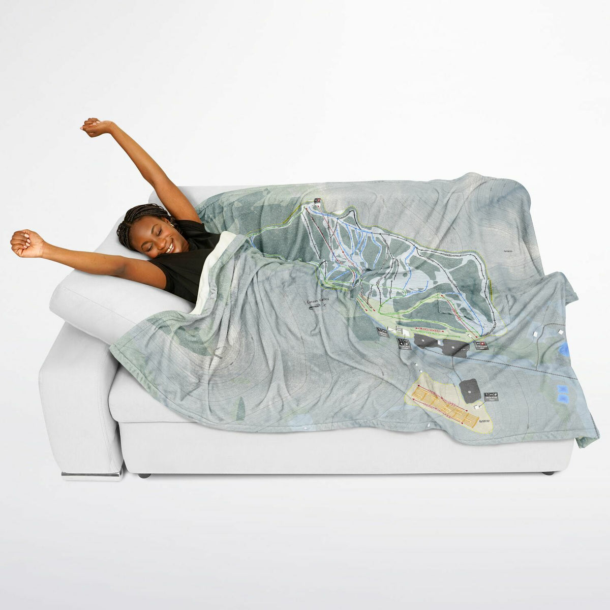 Canaan Valley, West Virginia Ski Resort Map Flannel Blanket Poncho