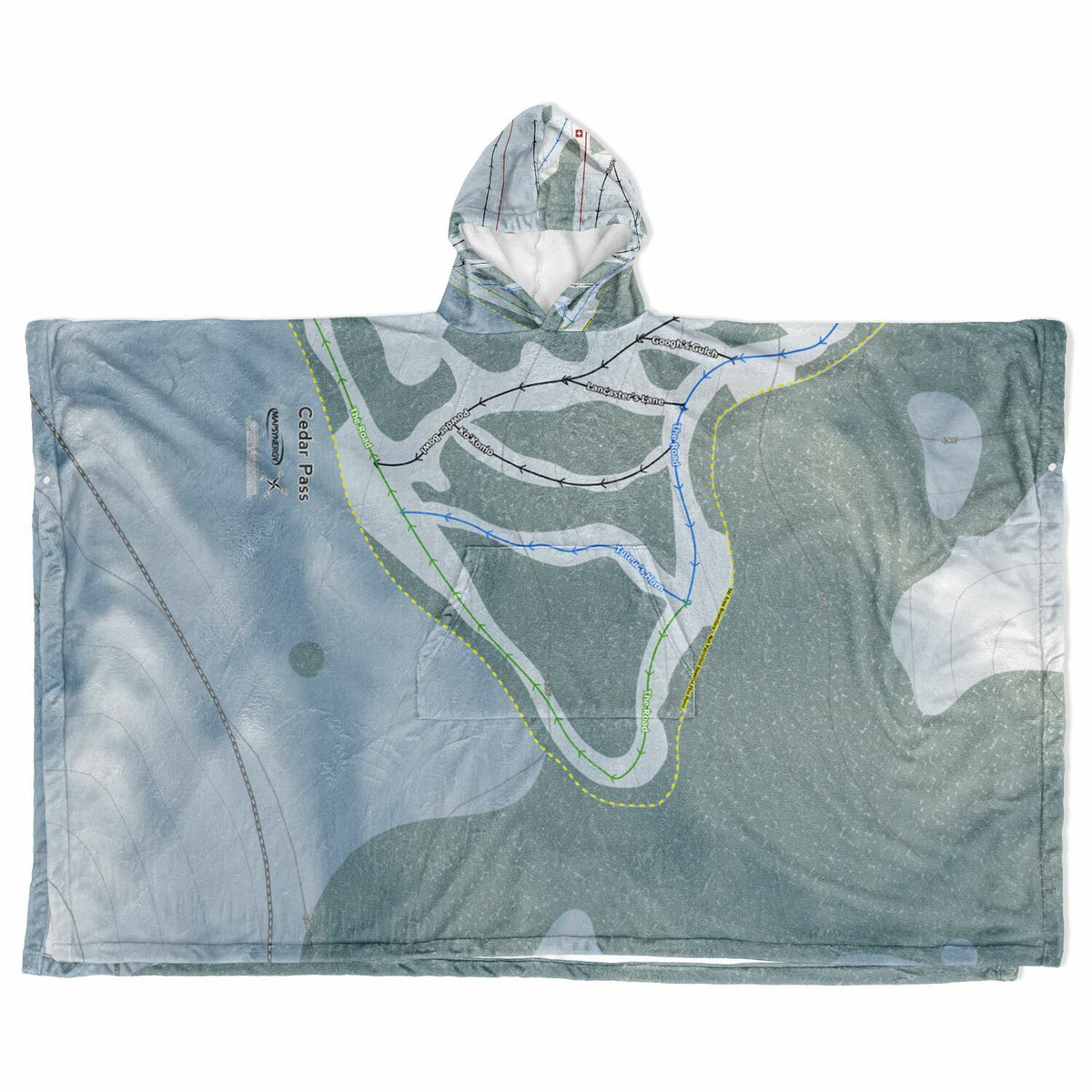 Cedar Pass, California Ski Resort Map Flannel Blanket Poncho
