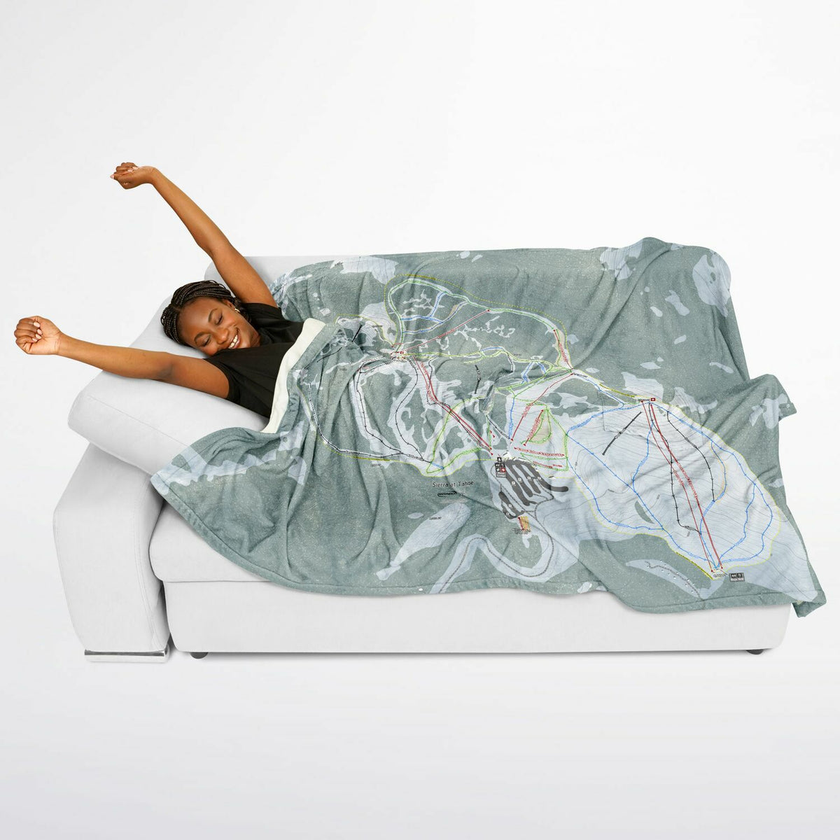 Sierra At Tahoe, California Ski Resort Map Flannel Blanket Poncho