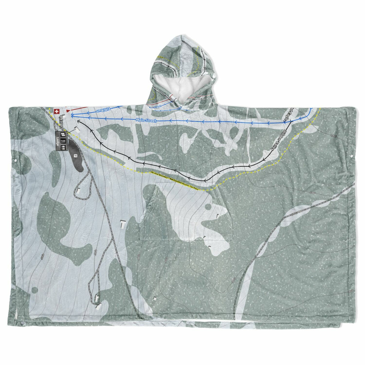Cottonwood Butte, Idaho Ski Resort Map Flannel Blanket Poncho