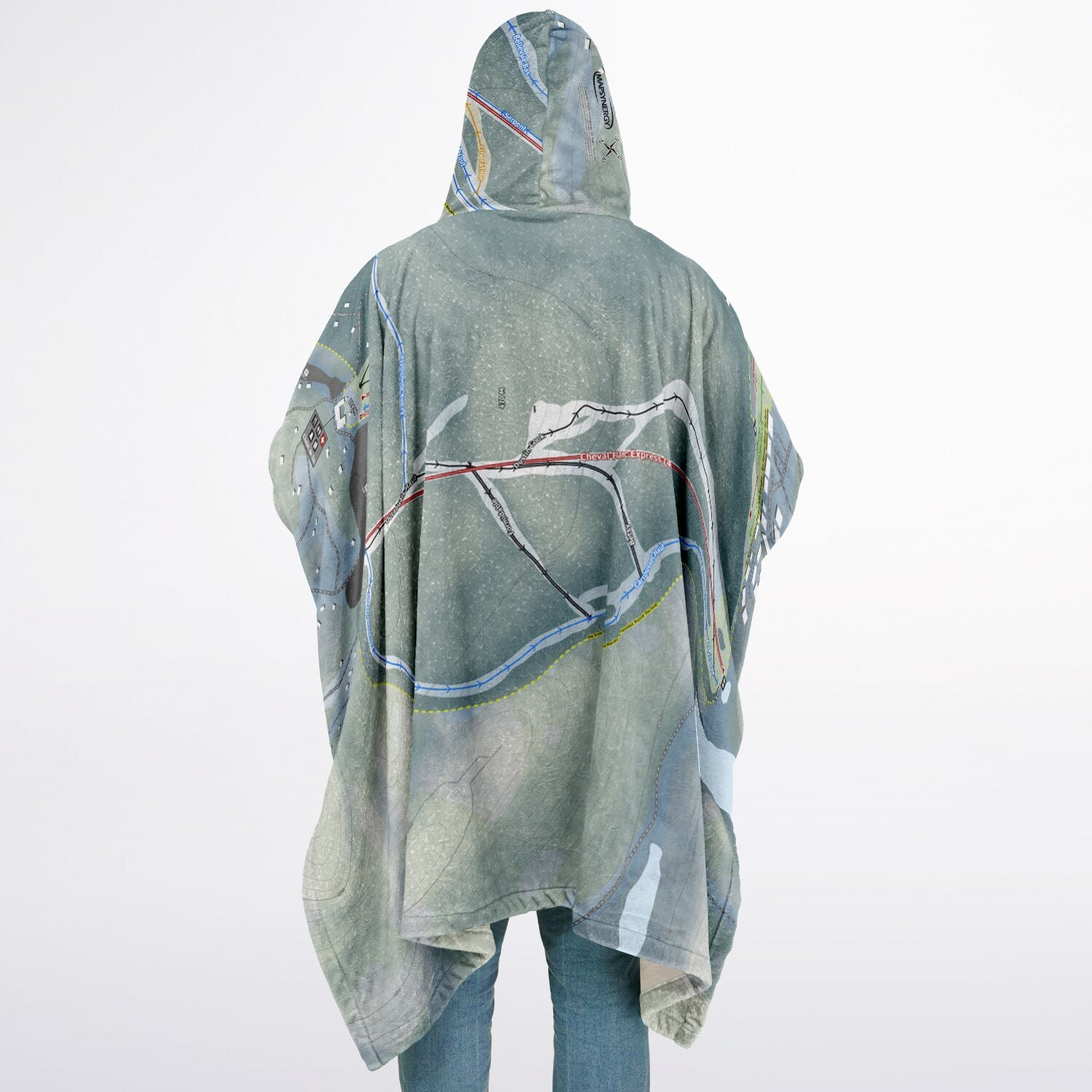 Mont Ste-Marie, Quebec Ski Resort Map Flannel Blanket Poncho