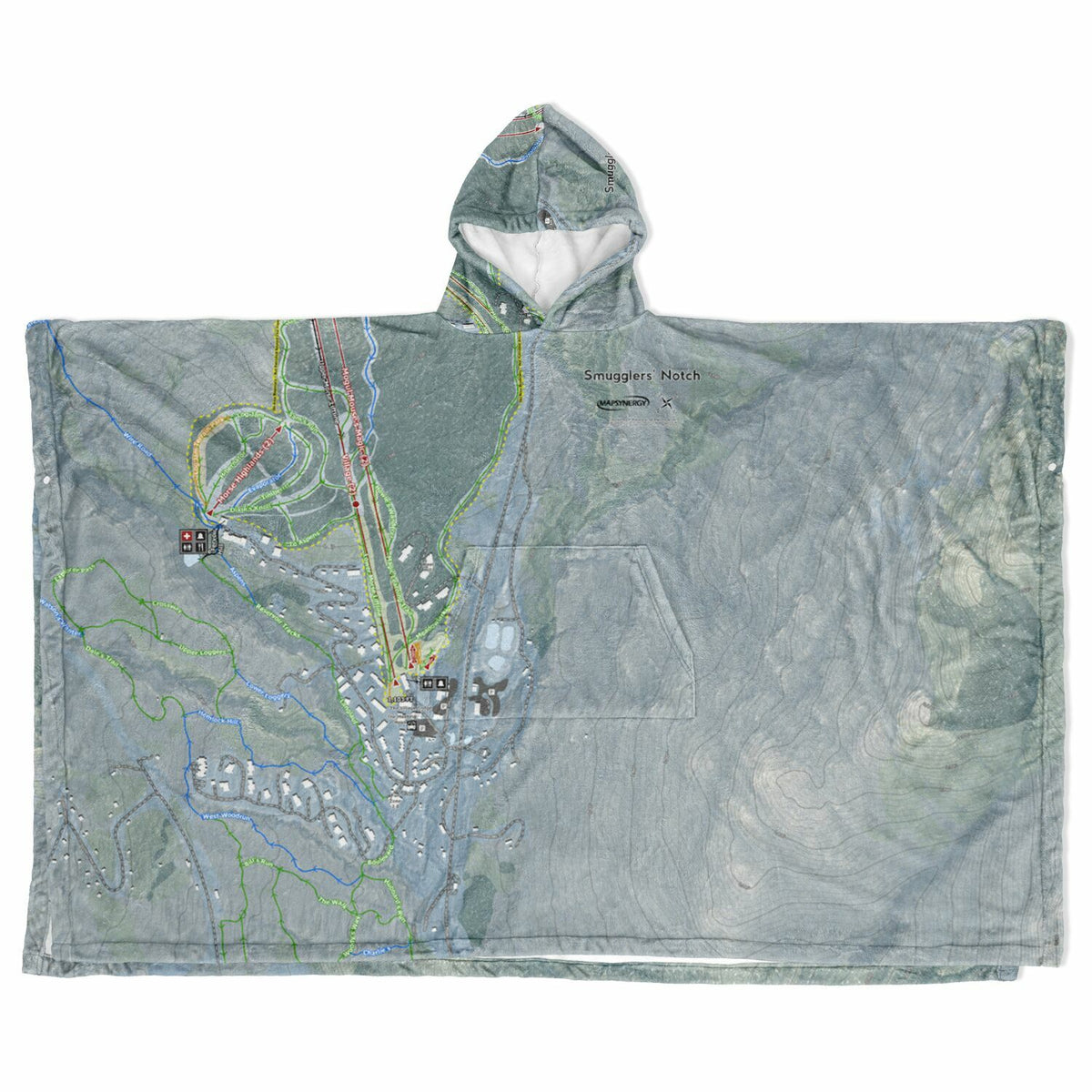 Smugglers Notch, Vermont Ski Resort Map Flannel Blanket Poncho