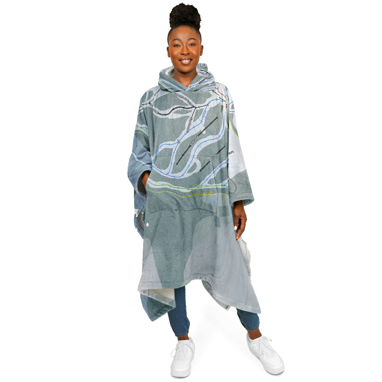 Saskadena Six, Vermont Ski Resort Map Flannel Blanket Poncho