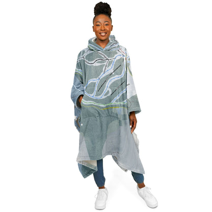 Saskadena Six, Vermont Ski Resort Map Flannel Blanket Poncho