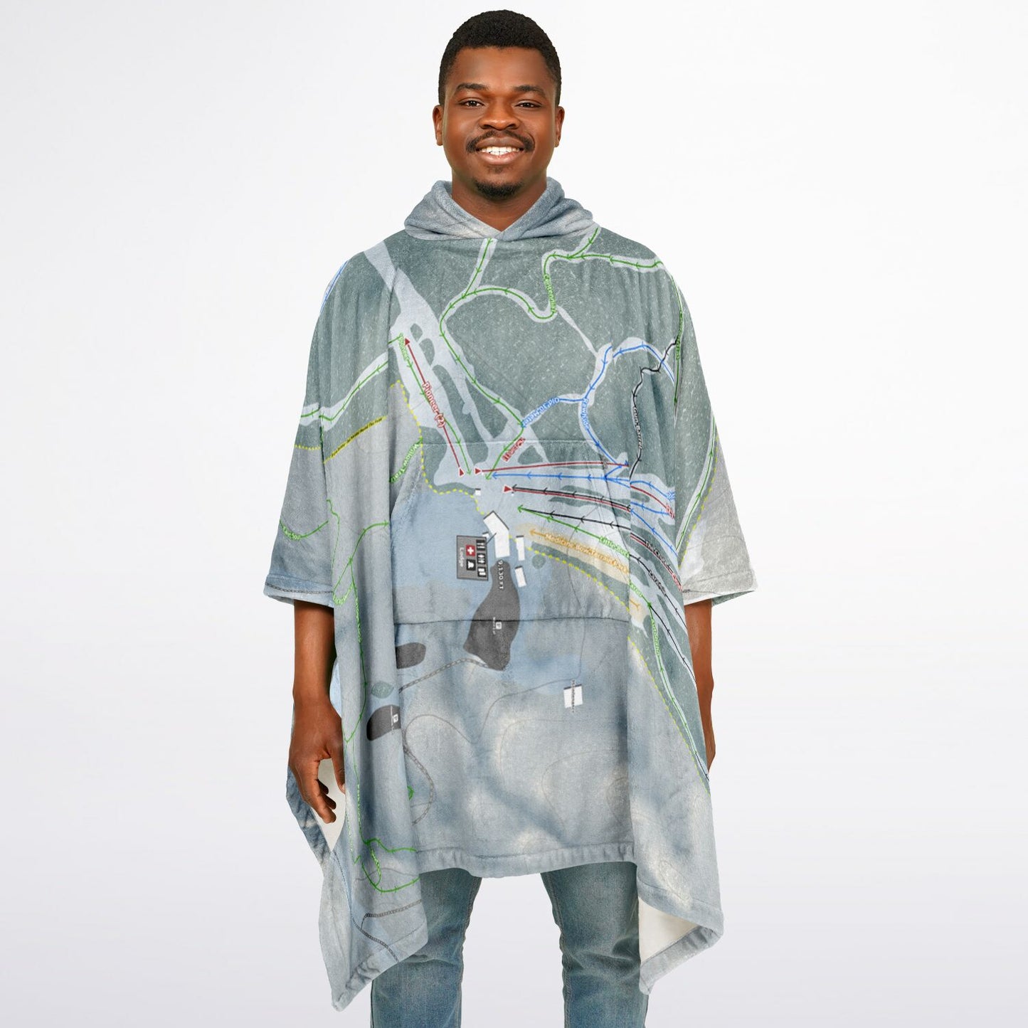 Snowy Range, Wyoming Ski Resort Map Flannel Blanket Poncho