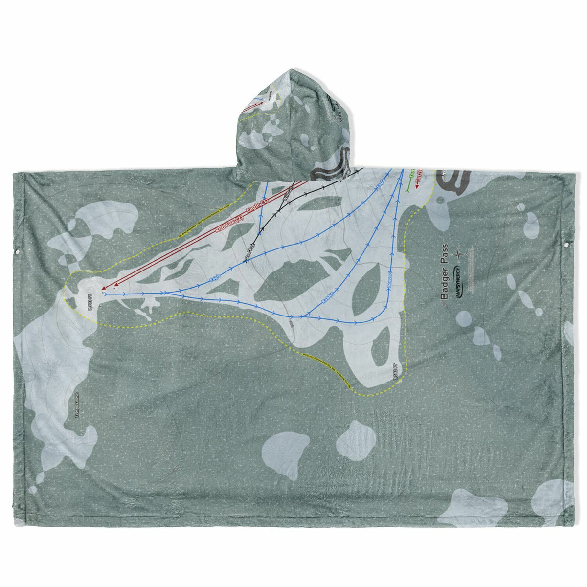 Badger Pass, California Ski Resort Map Flannel Blanket Poncho