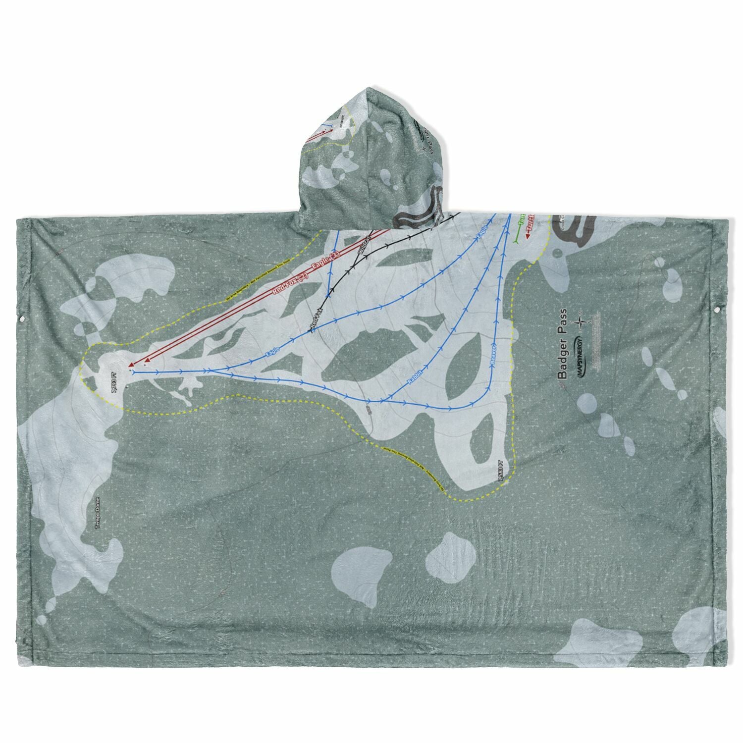 Badger Pass, California Ski Resort Map Flannel Blanket Poncho
