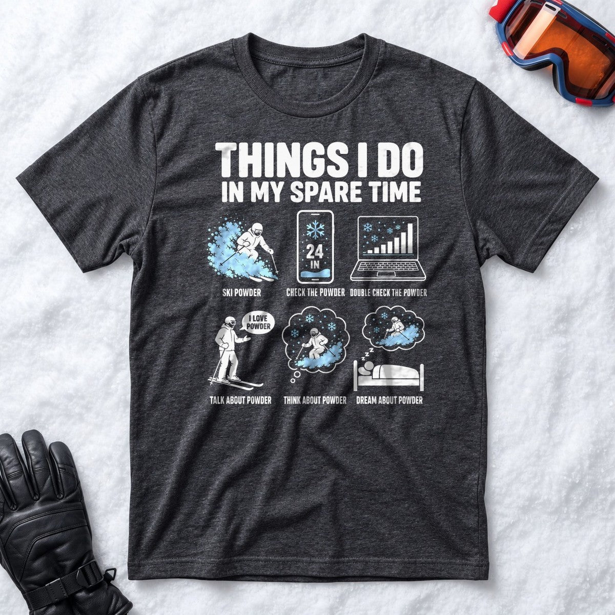 Spare Time Ski Powder - T-Shirt (Dark Grey Heather)
