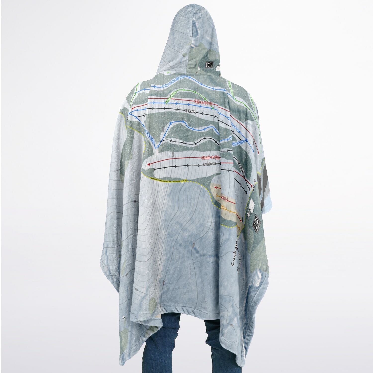Cockaigne, New York Ski Resort Map Flannel Blanket Poncho
