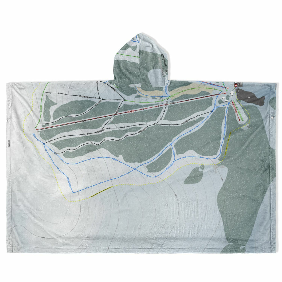 Pomerelle, Idaho Ski Resort Map Flannel Blanket Poncho