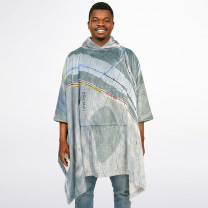 Blue Hills, Massachusetts Ski Resort Map Flannel Blanket Poncho