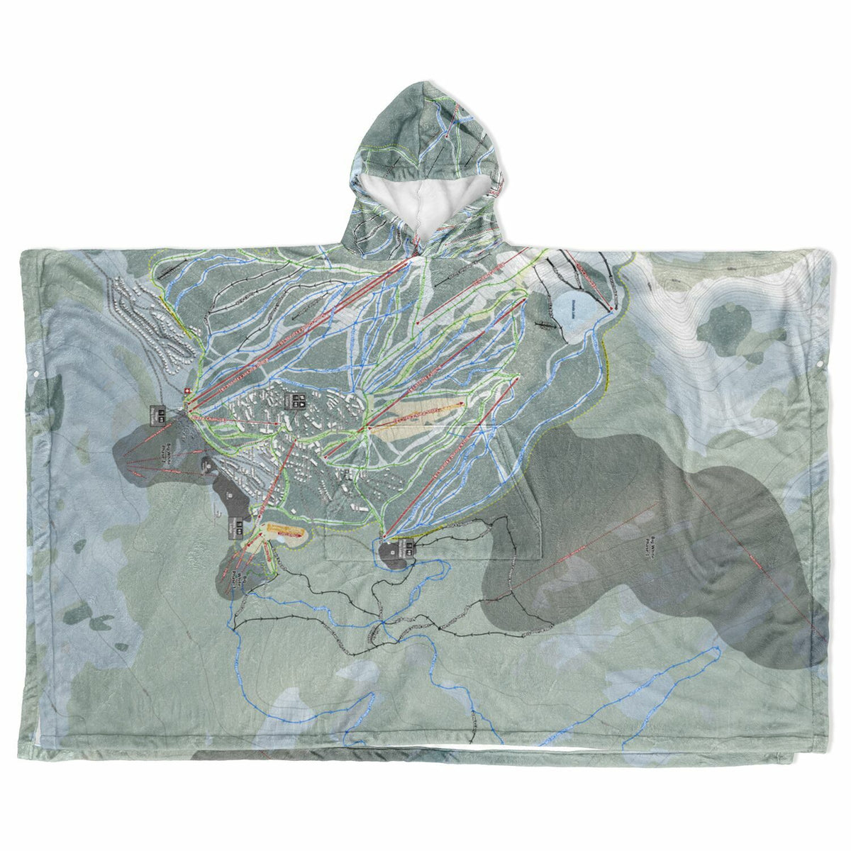 Big White, British Columbia Ski Resort Map Flannel Blanket Poncho