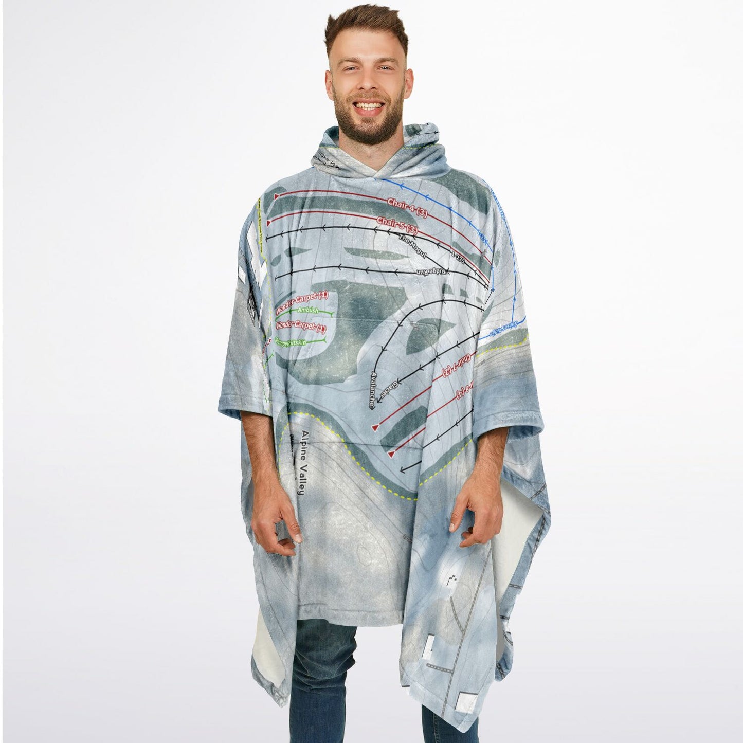 Alpine Valley, Michigan Ski Resort Map Flannel Blanket Poncho