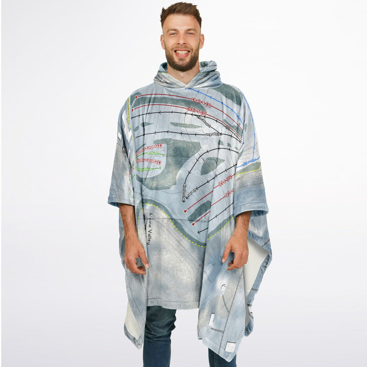 Alpine Valley, Michigan Ski Resort Map Flannel Blanket Poncho