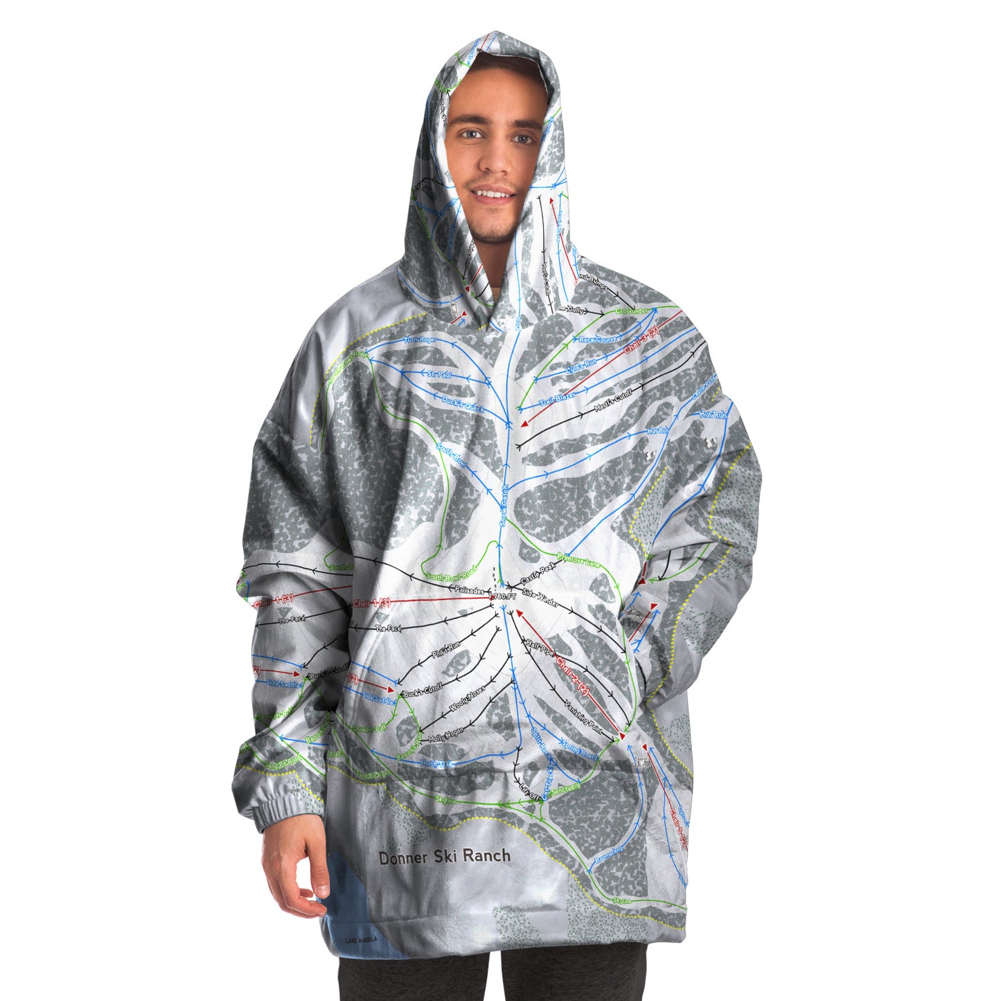 Donner Ski Ranch, California Ski Trail Map - Snug Hoodie - Powderaddicts