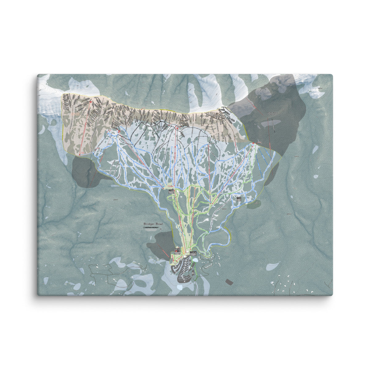 Bridger Bowl, Montana Ski Resort Map Canvas Wall Art