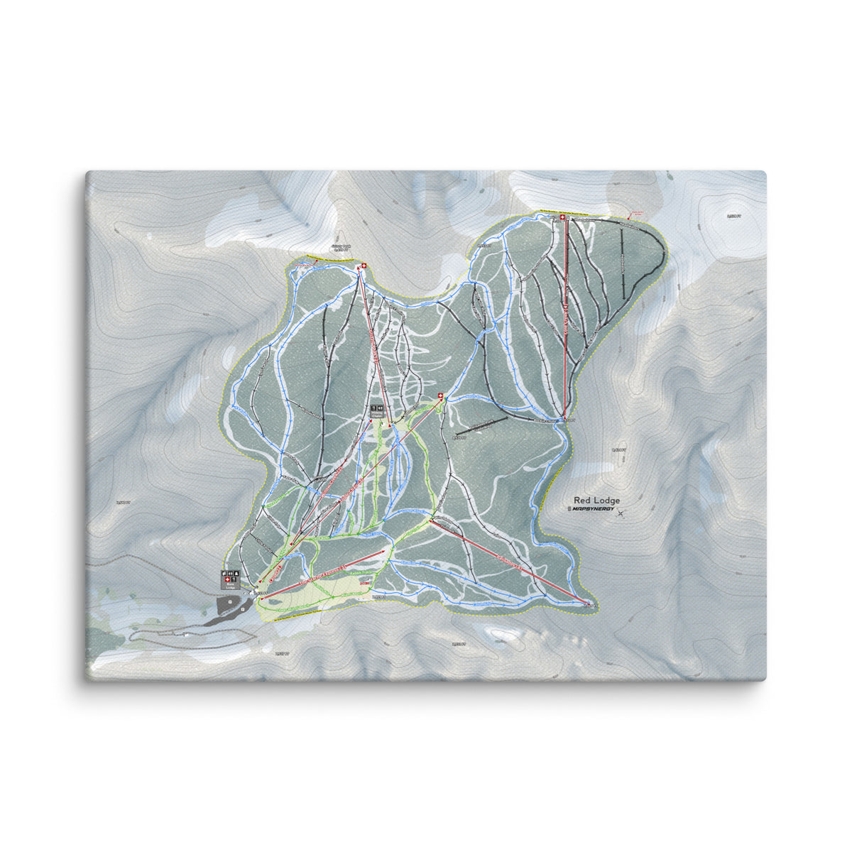 Red Lodge, Montana Ski Resort Map Canvas Wall Art