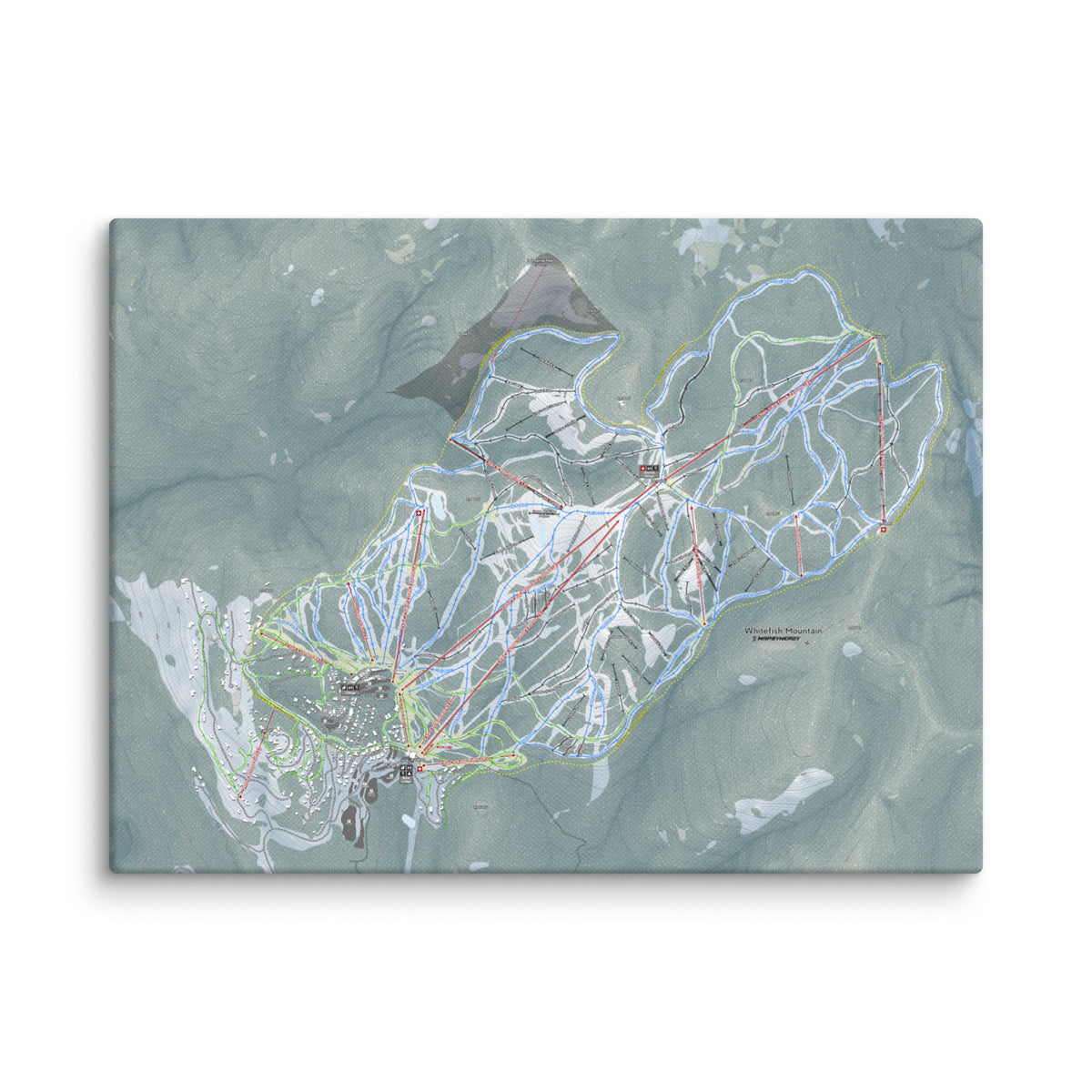 Whitefish Mountain, Montana Ski Resort Map Canvas Wall Art