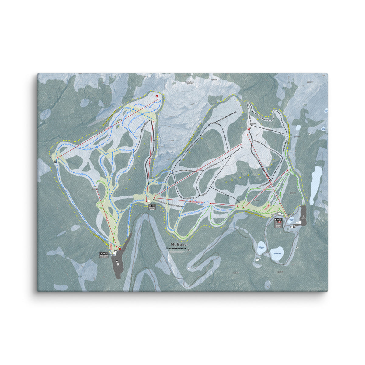 Mt Baker, Washington Ski Resort Map Canvas Wall Art