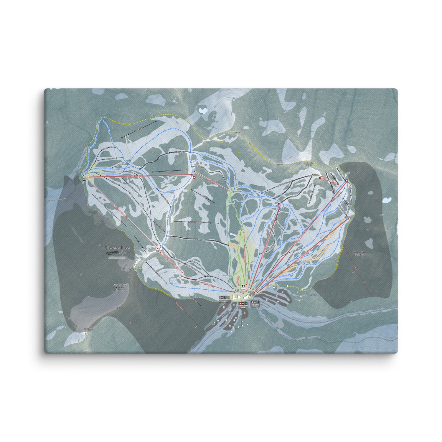 Stevens Pass, Washington Ski Resort Map Canvas Wall Art