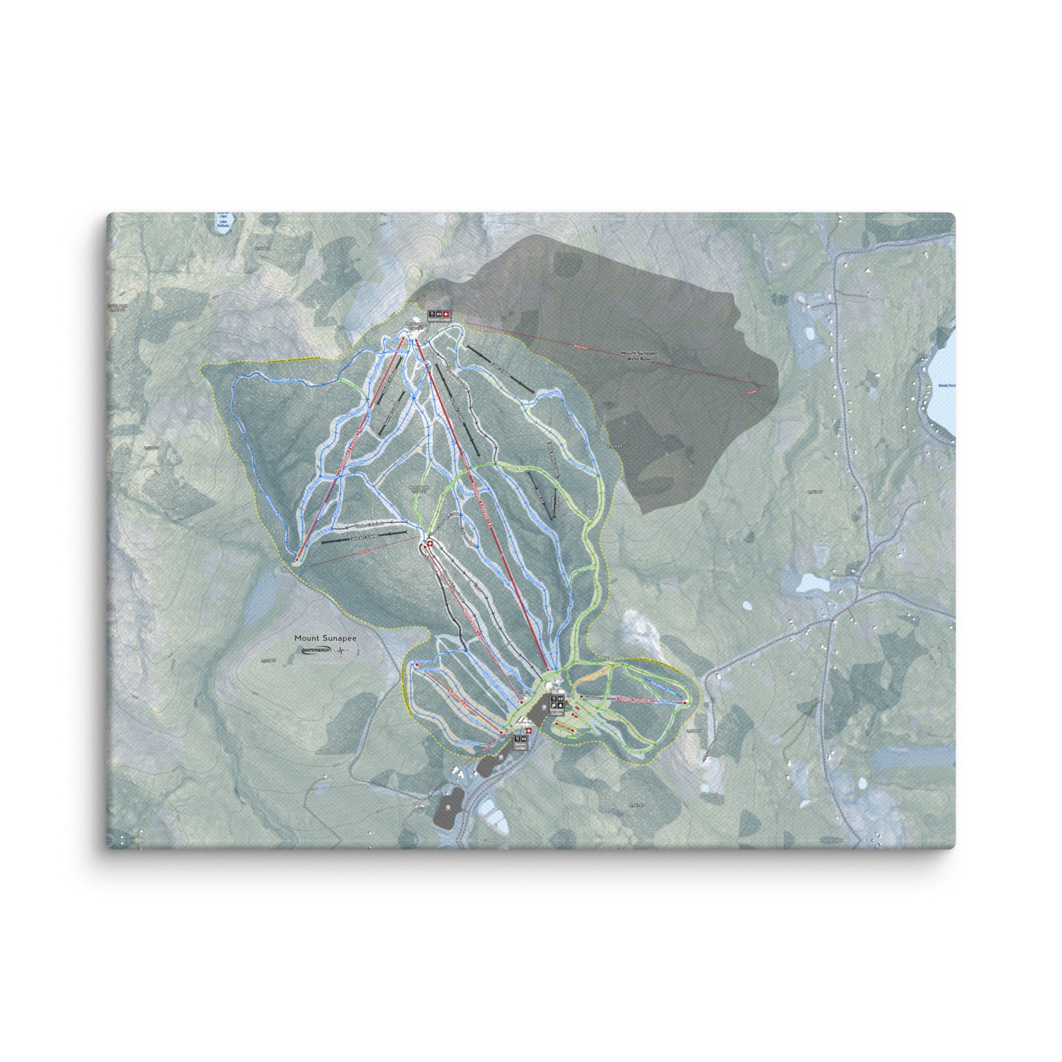 Mount Sunapee, New Hampshire Ski Resort Map Canvas Wall Art