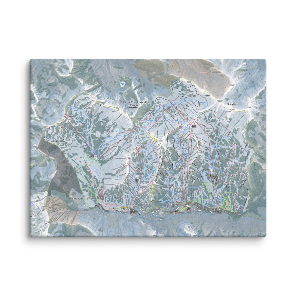 Little Cottonwood Canyon, Utah Ski Resort Map Canvas Wall Art