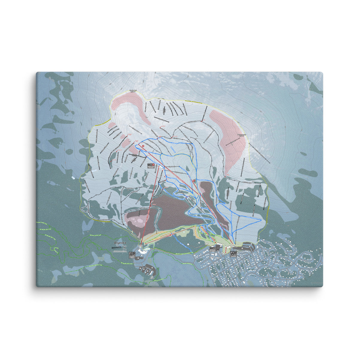 Alyeska, Alaska Ski Resort Map Canvas Wall Art