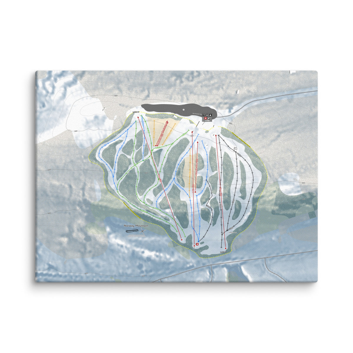 Norway Mountain, Michigan Ski Resort Map Canvas Wall Art