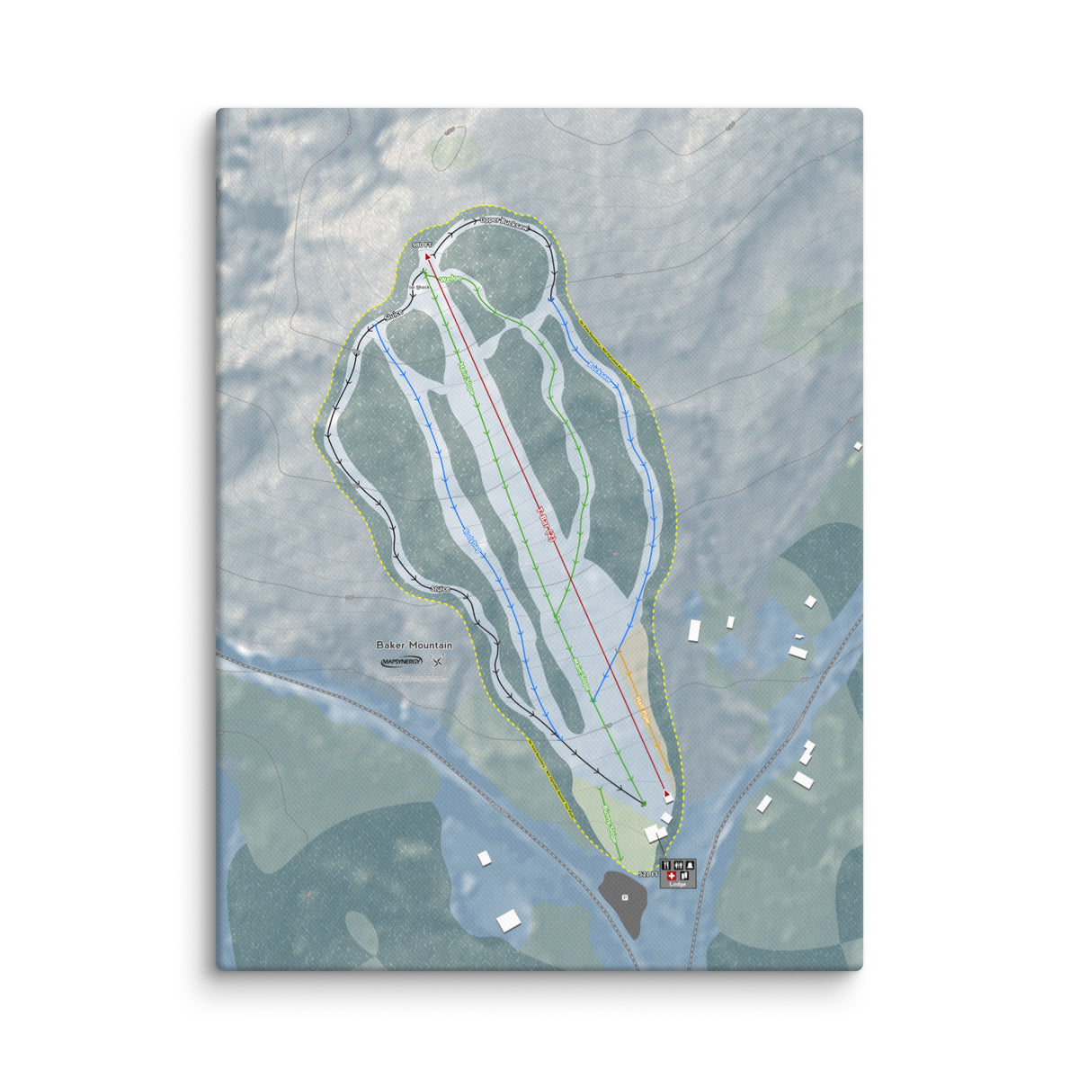 Baker Mountain, Maine Ski Resort Map Canvas Wall Art