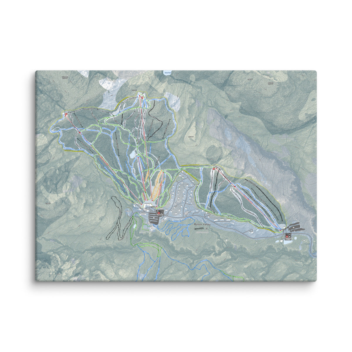 Bolton Valley, Vermont Ski Resort Map Canvas Wall Art