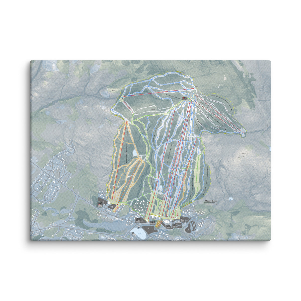 Mount Snow, Vermont Ski Resort Map Canvas Wall Art