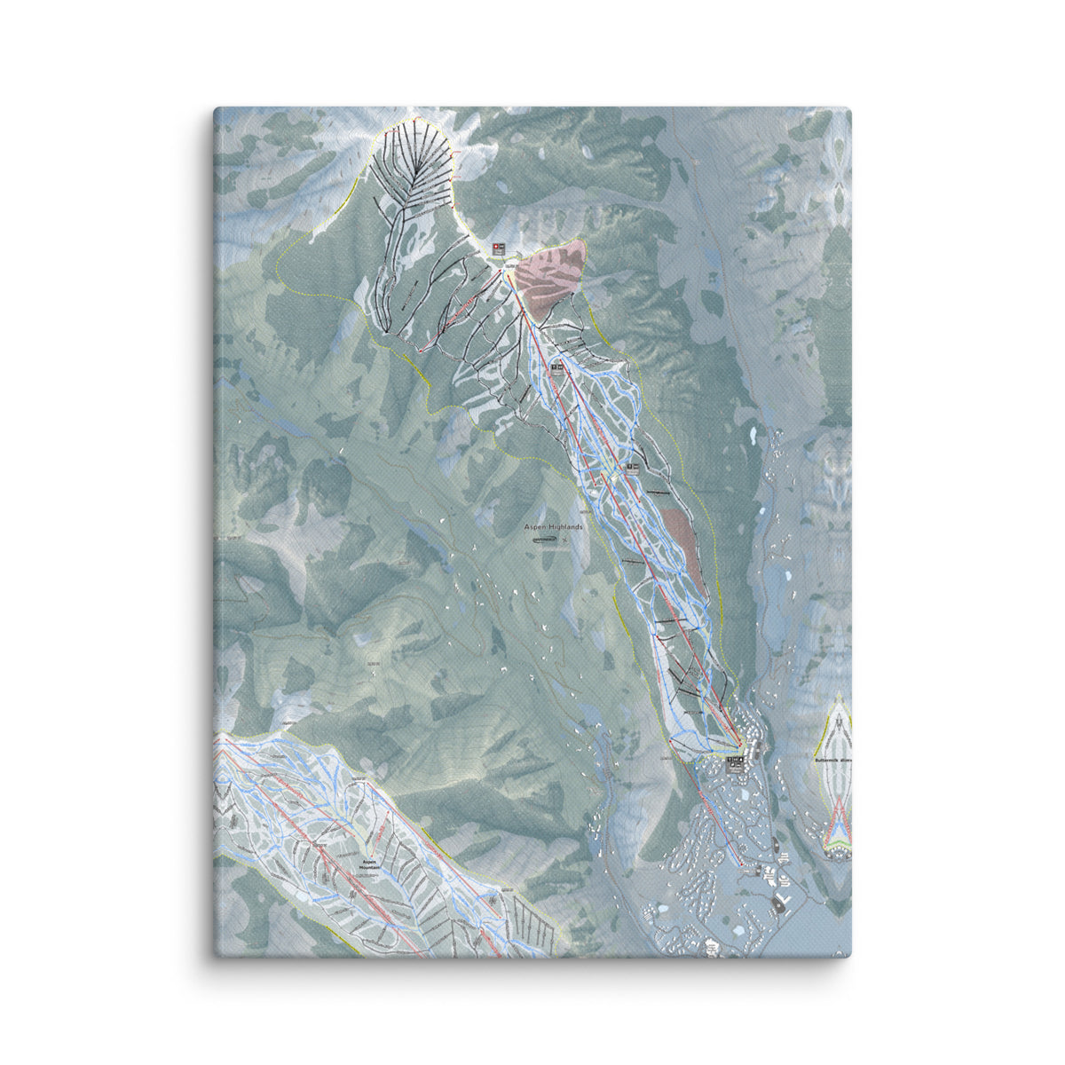 Aspen Highlands, Colorado Ski Resort Map Canvas Wall Art
