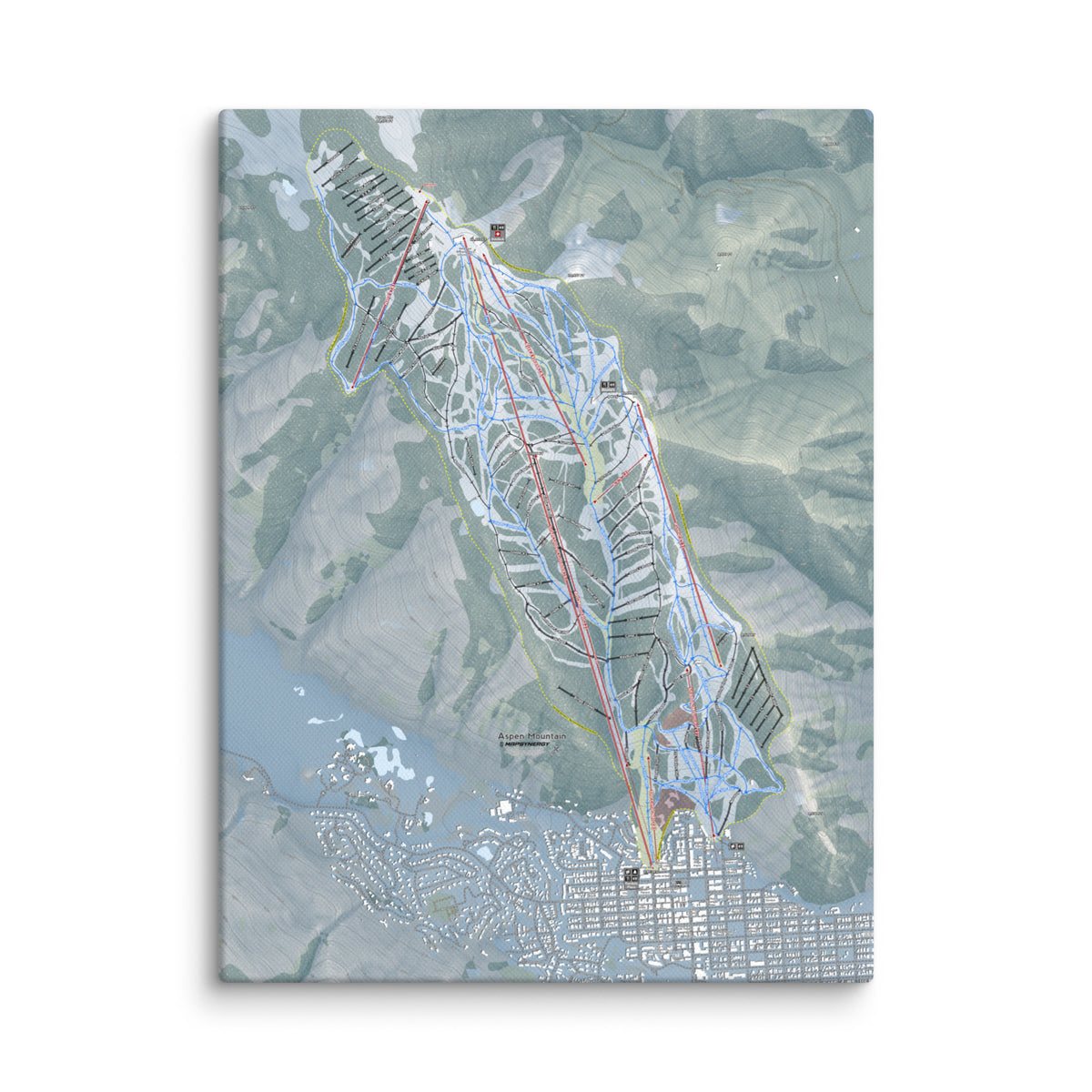 Aspen Mountain, Colorado Ski Resort Map Canvas Wall Art