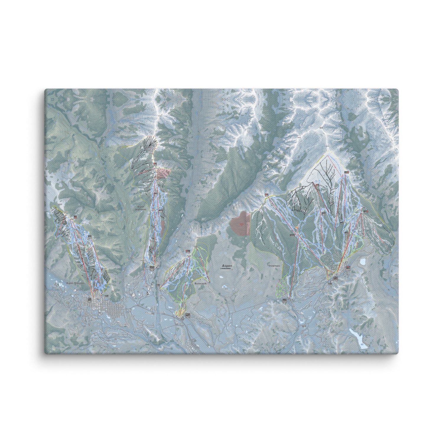 Aspen Snowmass, Colorado Ski Resort Map Canvas Wall Art
