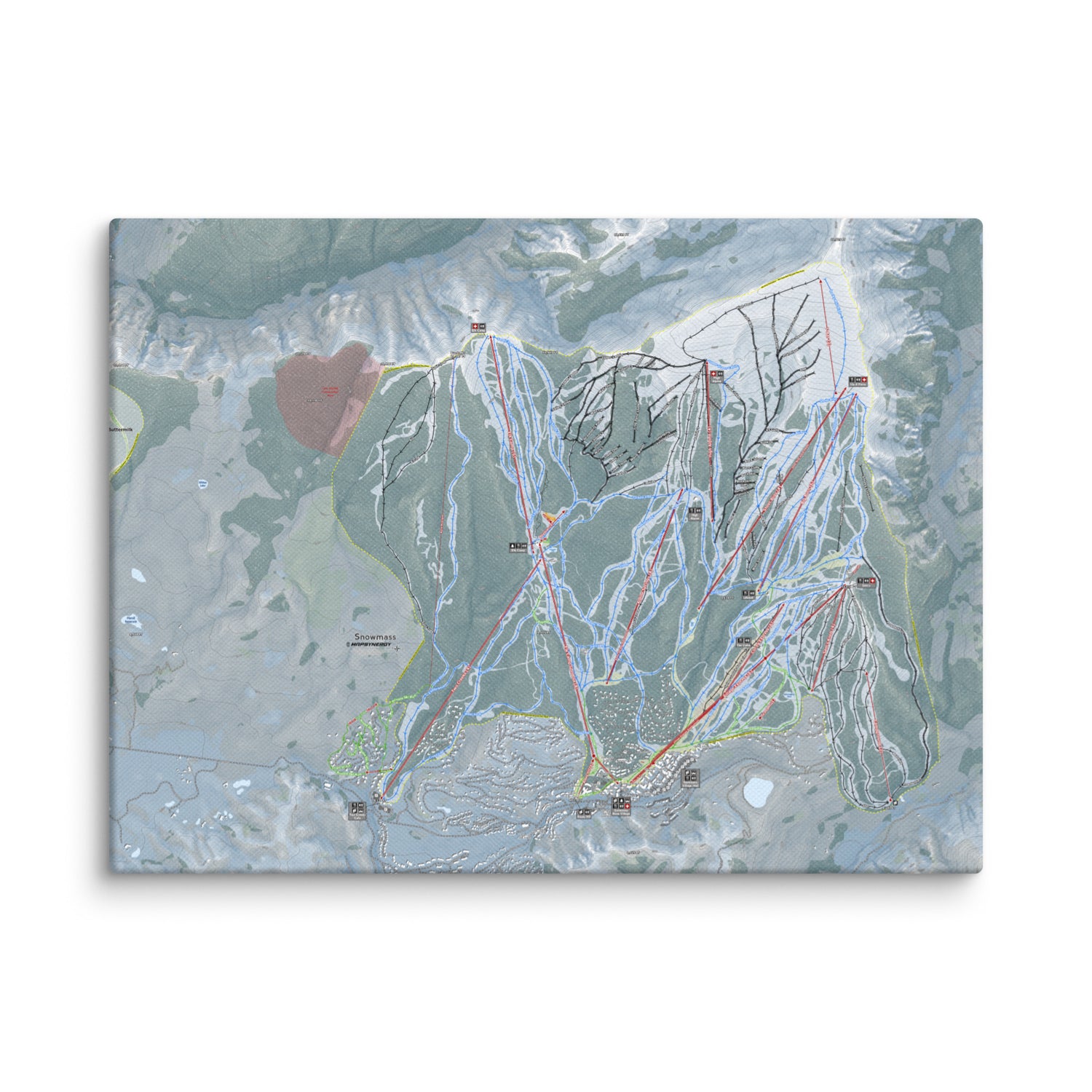 Snowmass, Colorado Ski Resort Map Canvas Wall Art