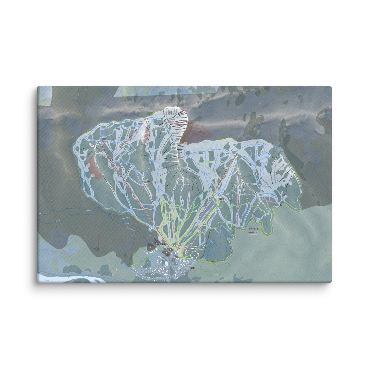 Fernie, British Columbia Ski Resort Map Canvas Wall Art